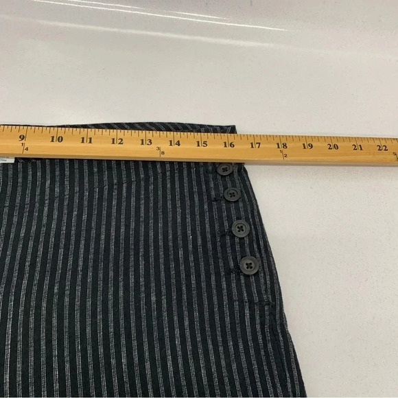 Sundance Pants Woman 10P  Linen Cotton Black Stripe Side Buttons Straight - Picture 11 of 13
